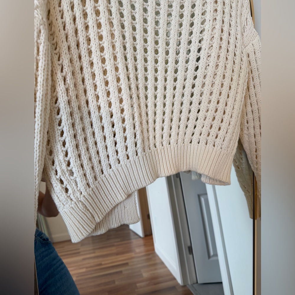 Steve Madden Cream V-Neck Button Front Open-Knit Sweater - Picture 13 of 14